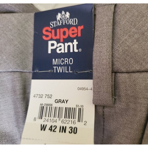 Stafford Men's Super Pant Dress Pants Gray Twill NEW 42x30 - Picture 5 of 6